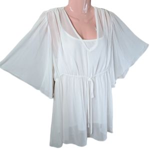 Adiva Women's Ivory Peplum Blouse With Integrated Top 100% Polyester Size‎ XL